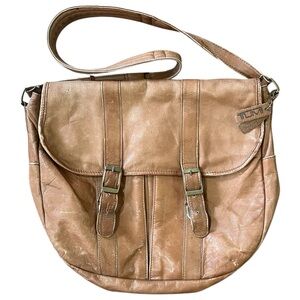 Tumi Vintage Brown Leather Worn In Buckle Messenger Bag